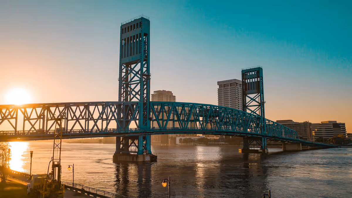 Green steel bridge over the St. Johns River in Jacksonville, Florida